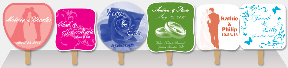 Row of five example one color wedding hand fans