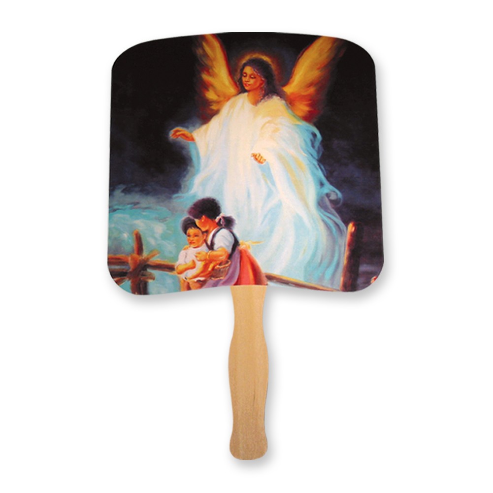 Guardian angel with children hand fan