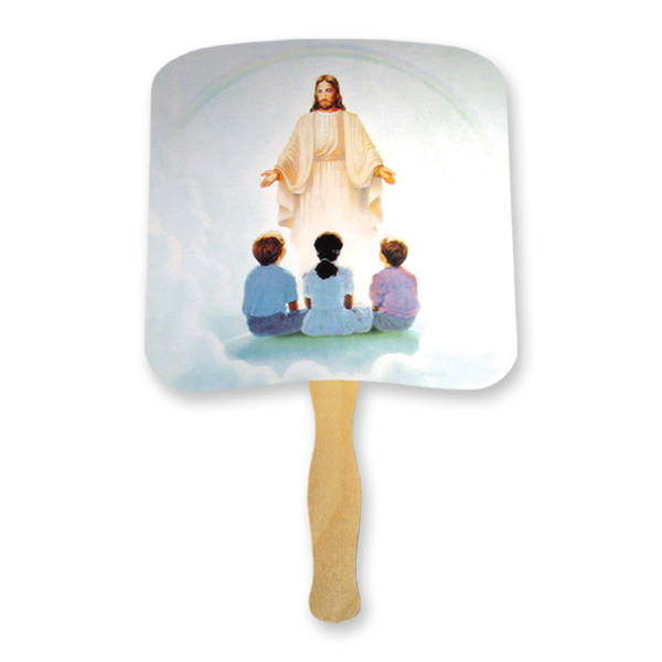 Christ preach with children hand fan