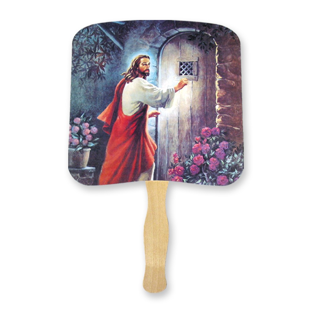 Christ knocking on the door hand fan